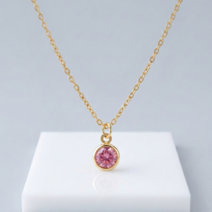 Round Pink Tourmaline Bezel Necklace, 14K Solid Gold Chain, October Birthstone, Perfect Gift, Dainty Pendant Necklace
