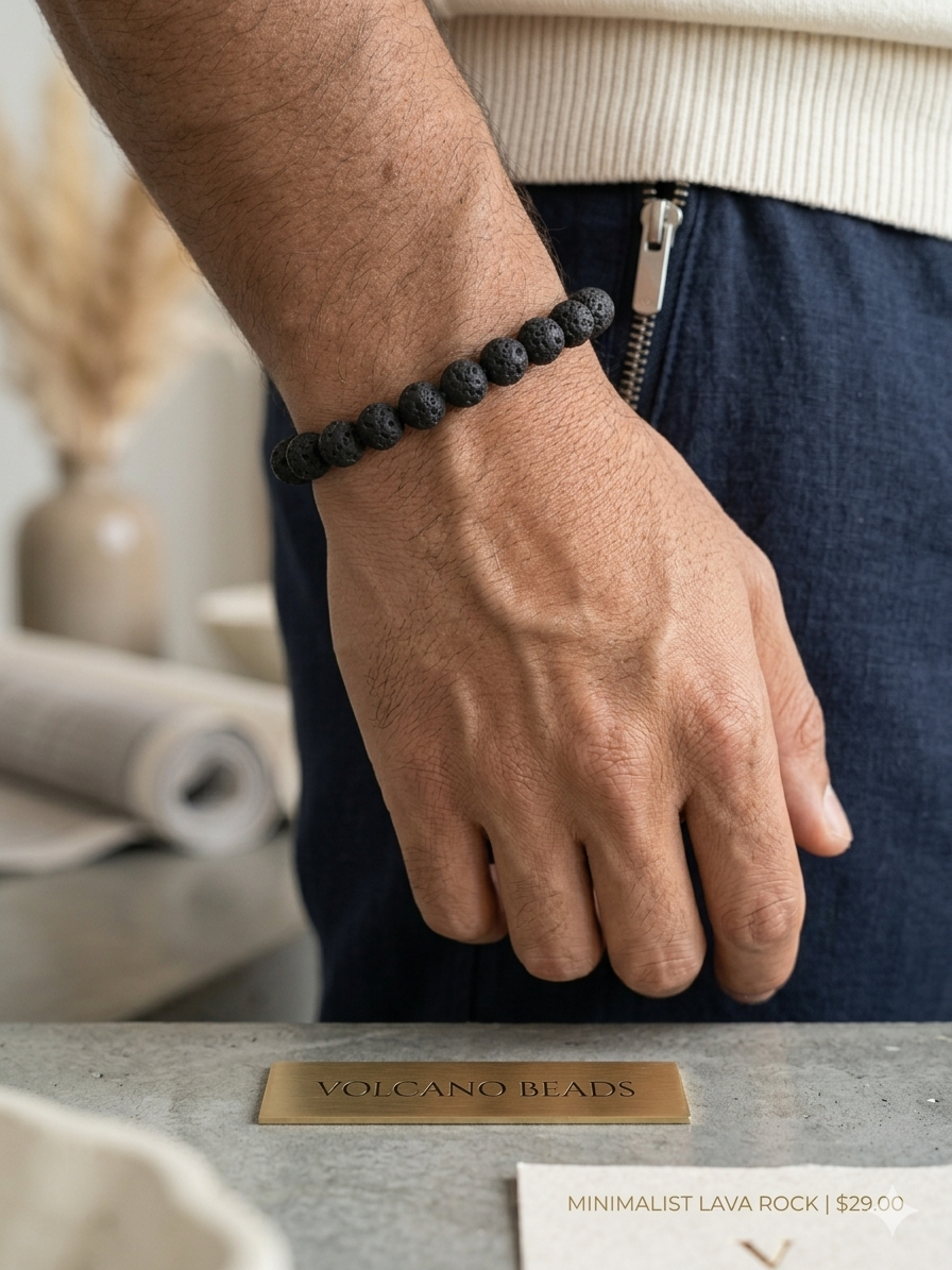 Lava Stone Bracelet men/women, Aromatherapy Diffuser, Unisex Stretchable Beaded Jewelry - Image 3
