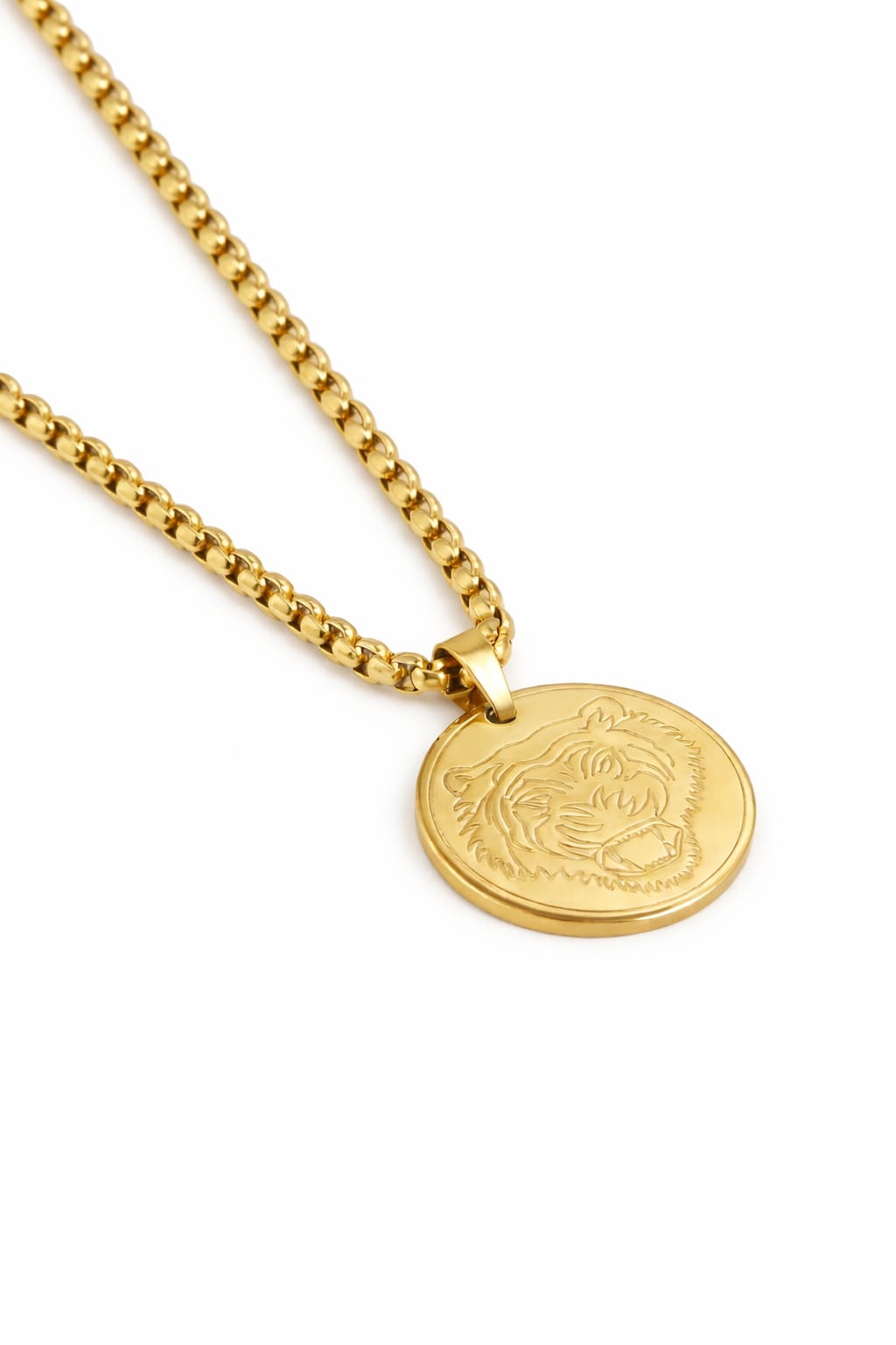 18K Solid Gold Lion Medallion stainless steel Necklace, Regal Leo Zodiac Pendant, Men lion waterproof pendent for everyday use - Image 2