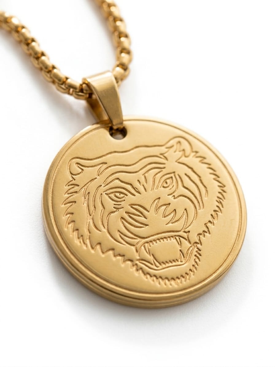 18K Solid Gold Lion Medallion stainless steel Necklace, Regal Leo Zodiac Pendant, Men lion waterproof pendent for everyday use - Image 7