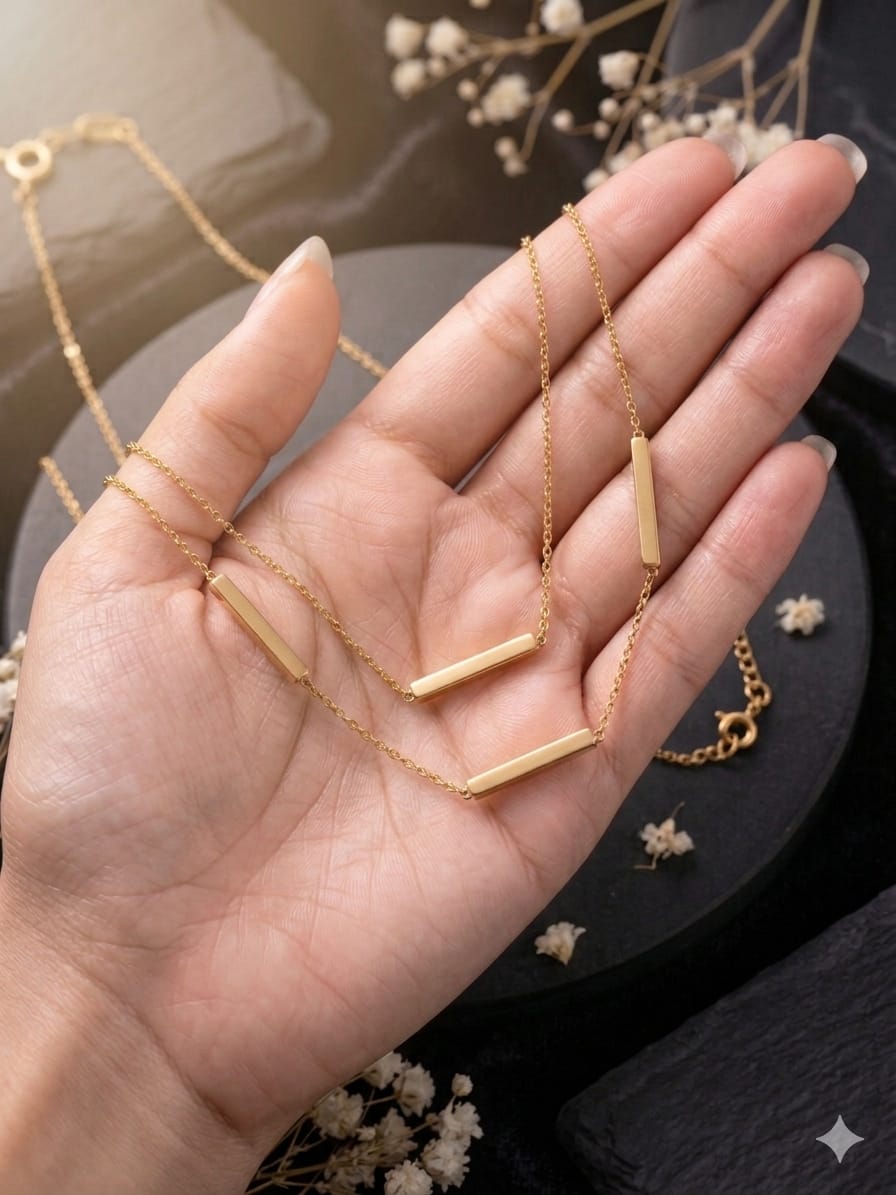Gold Bar Necklace for Women, Minimalist 18k Gold Plated Station Chain, Dainty Horizontal Bar Jewelry, Simple Geometric Choker - Image 3