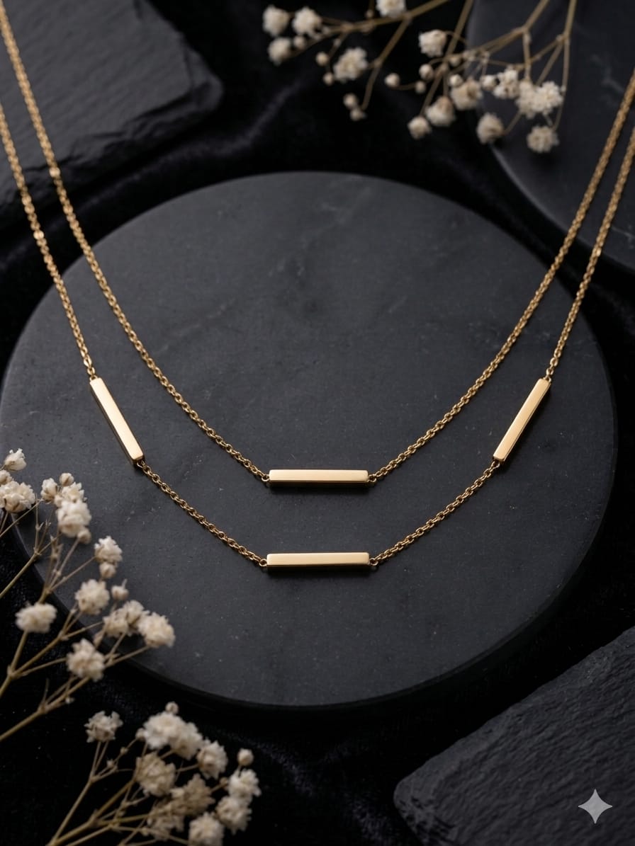 Gold Bar Necklace for Women, Minimalist 18k Gold Plated Station Chain, Dainty Horizontal Bar Jewelry, Simple Geometric Choker - Image 2