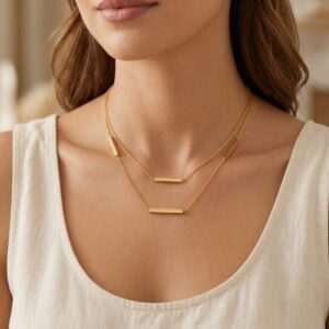 Gold Bar Necklace for Women, Minimalist 18k Gold Plated Station Chain, Dainty Horizontal Bar Jewelry, Simple Geometric Choker