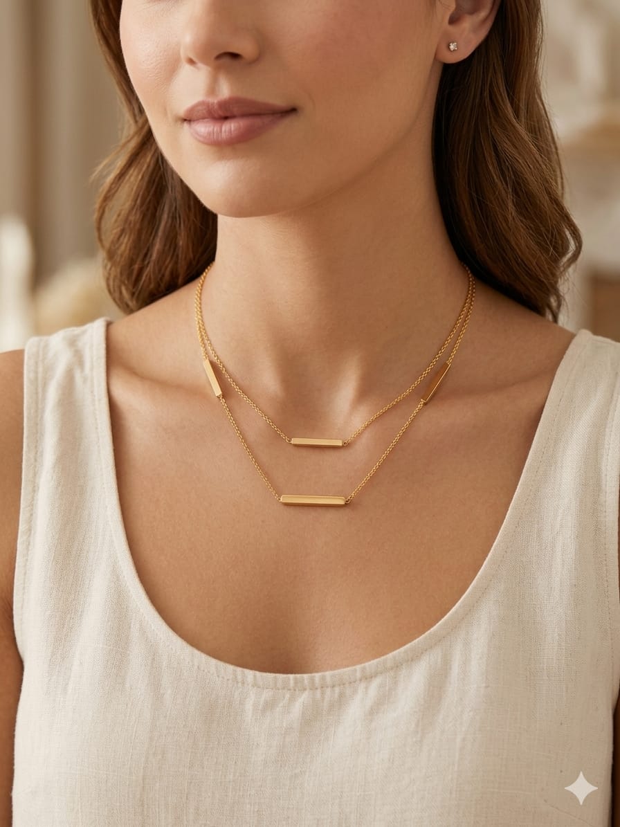Gold Bar Necklace for Women, Minimalist 18k Gold Plated Station Chain, Dainty Horizontal Bar Jewelry, Simple Geometric Choker