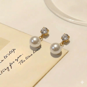 18K Gold Plated Pearl Drop Earrings, Teardrop CZ Bridal Wedding Jewelry