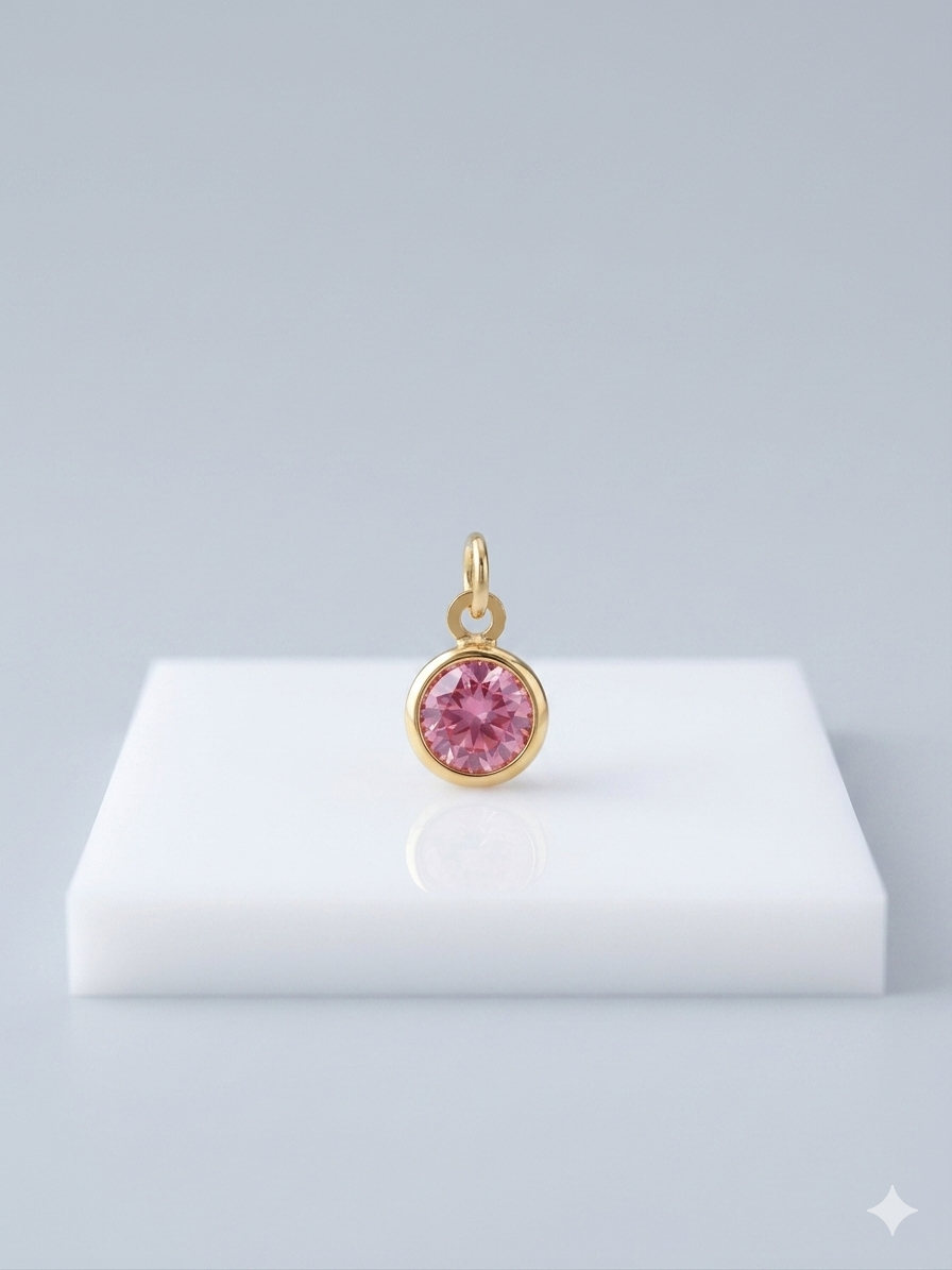 Round Pink Tourmaline Bezel Necklace, 14K Solid Gold Chain, October Birthstone, Perfect Gift - Image 3