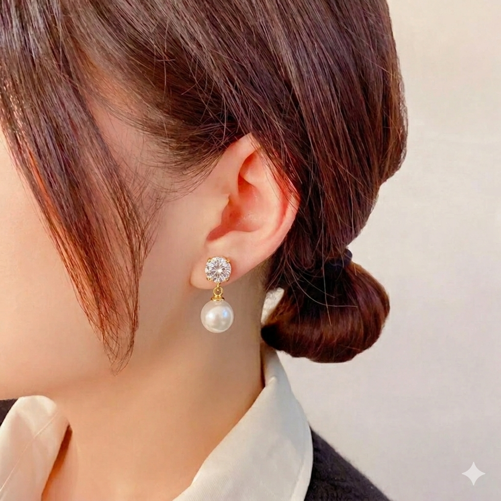 18K Gold Plated Pearl Drop Earrings, Teardrop CZ Bridal Wedding Jewelry - Image 4