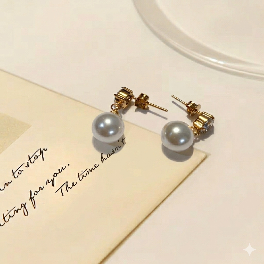 18K Gold Plated Pearl Drop Earrings, Teardrop CZ Bridal Wedding Jewelry - Image 2