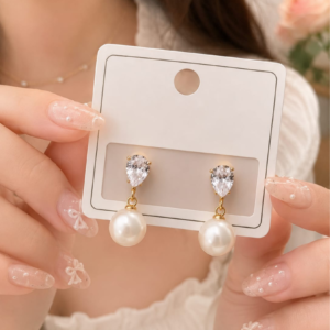 Pearl Drop Earring for Women, Gold Teardrop CZ Pearl Earrings, Bridal Wedding Jewelry