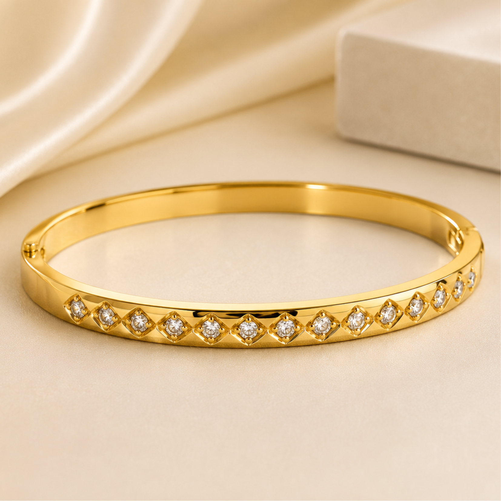 Elegant Gold Diamond Bangle Bracelet For Women, 18k Gold Plated Dainty Luxury Bracelet - Image 2