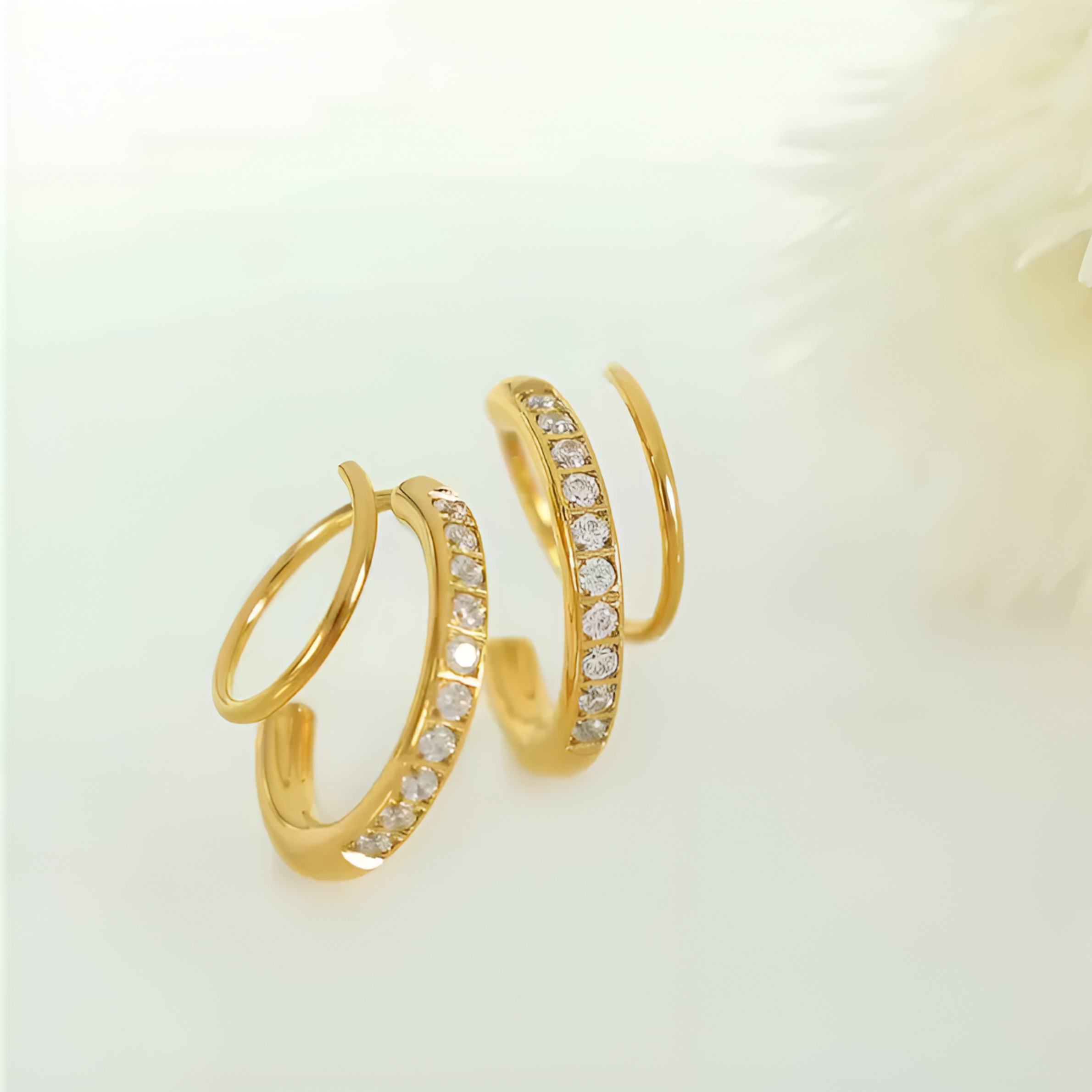 18K Gold Spiral Hoop Earring for Single Piercing, Pave CZ Double Hoop Illusion Earrings - Image 5