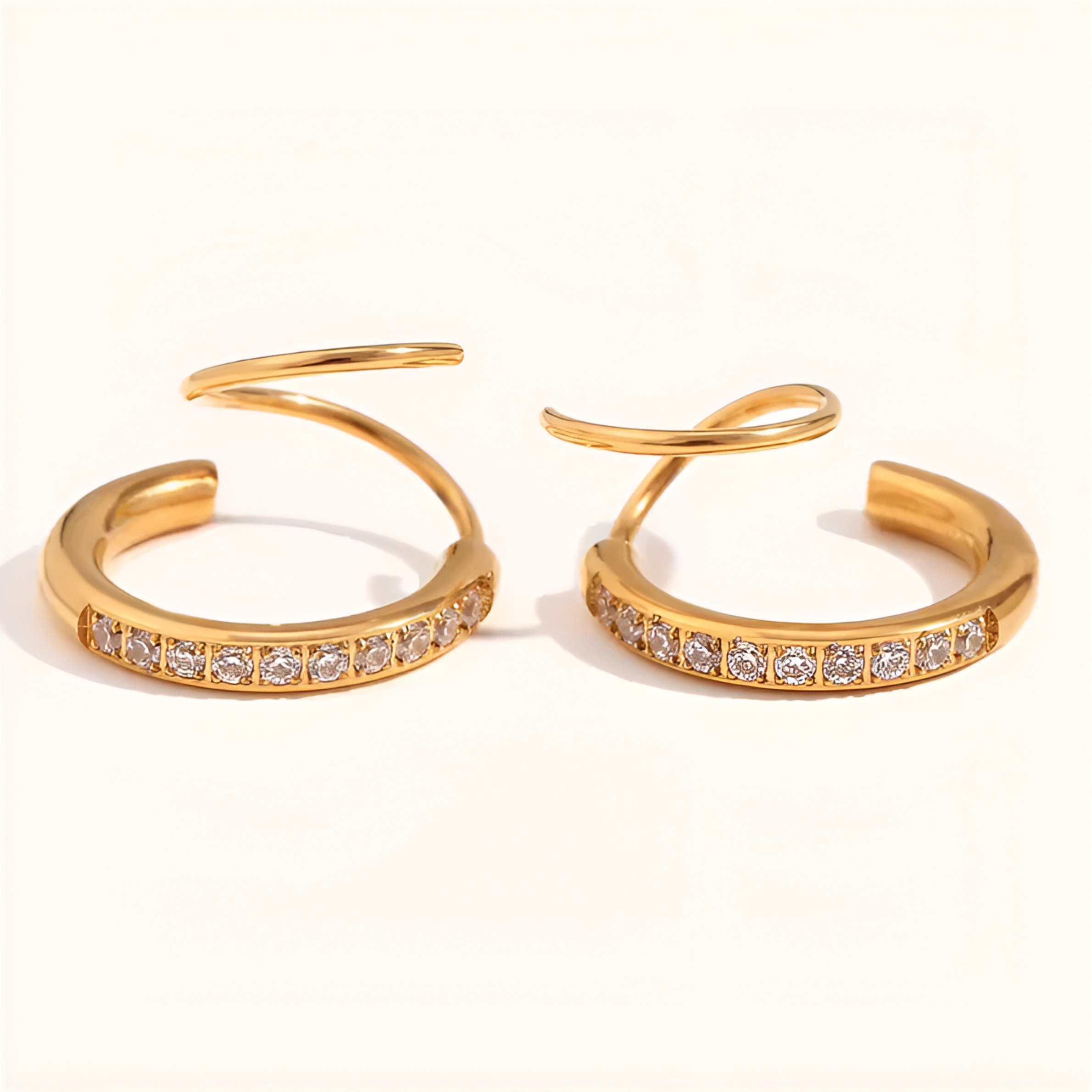 18K Gold Spiral Hoop Earring for Single Piercing, Pave CZ Double Hoop Illusion Earrings - Image 3