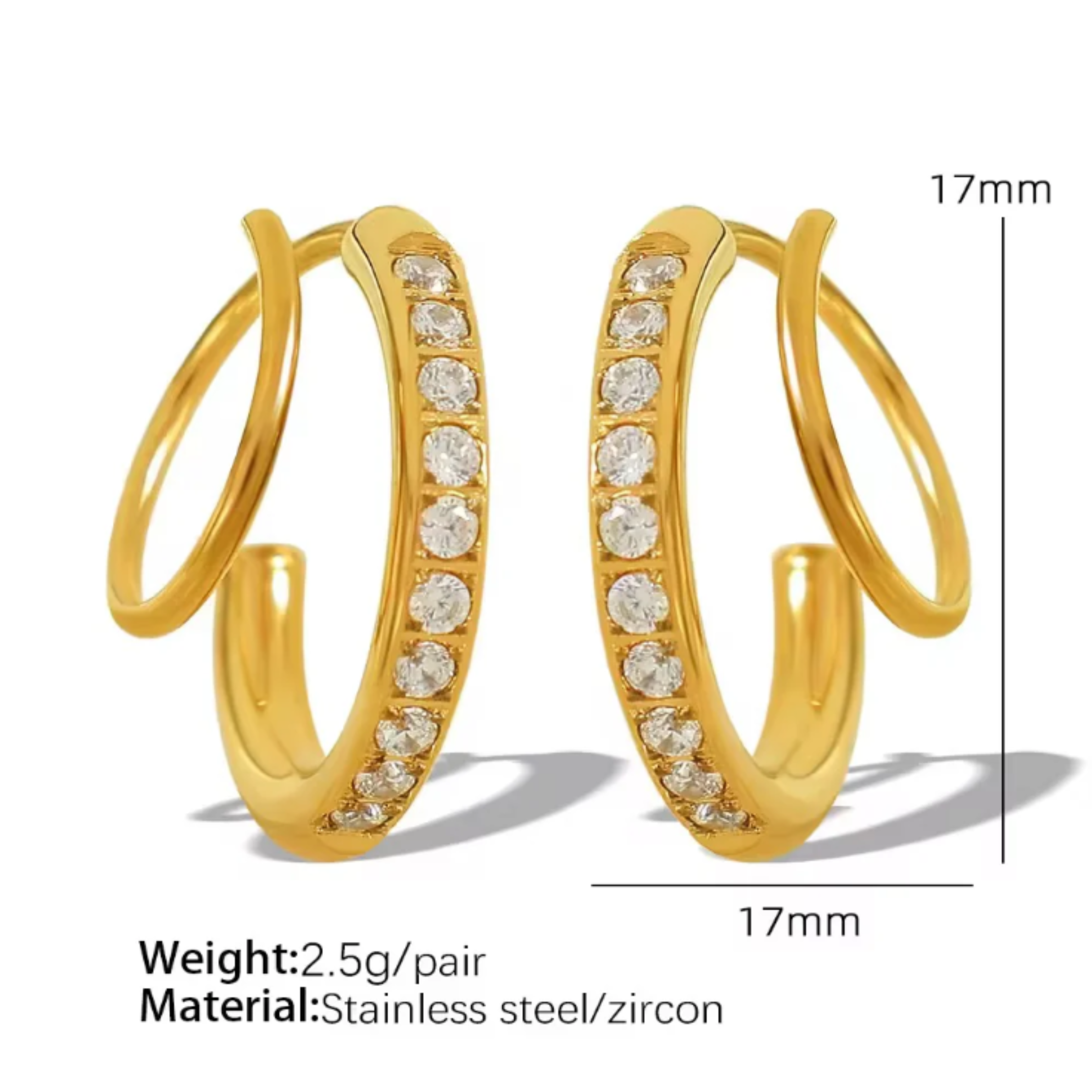 18K Gold Spiral Hoop Earring for Single Piercing, Pave CZ Double Hoop Illusion Earrings - Image 2